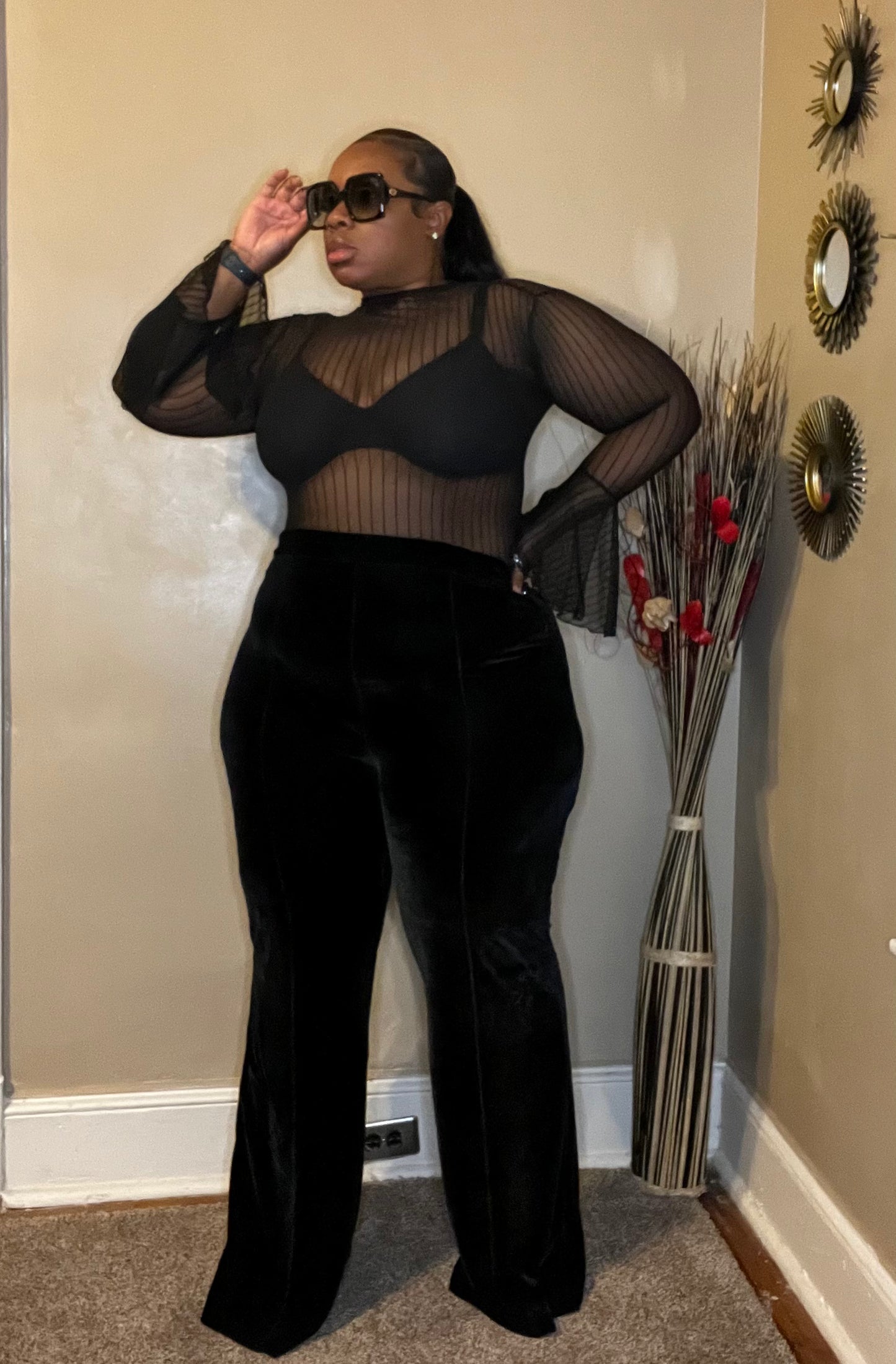 VELVET WIDE LEG PANTS (plus-size)