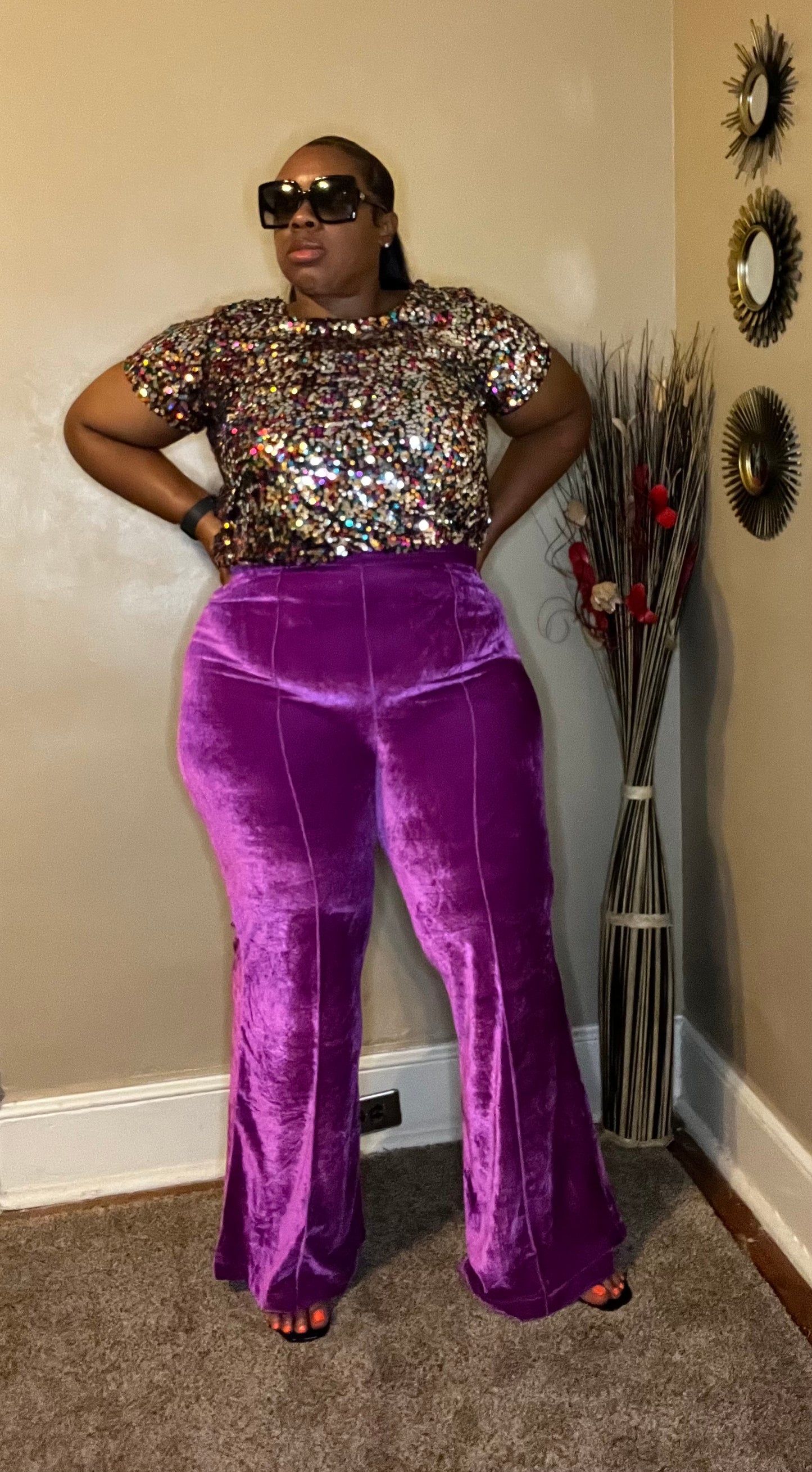 VELVET WIDE LEG PANTS (plus-size)