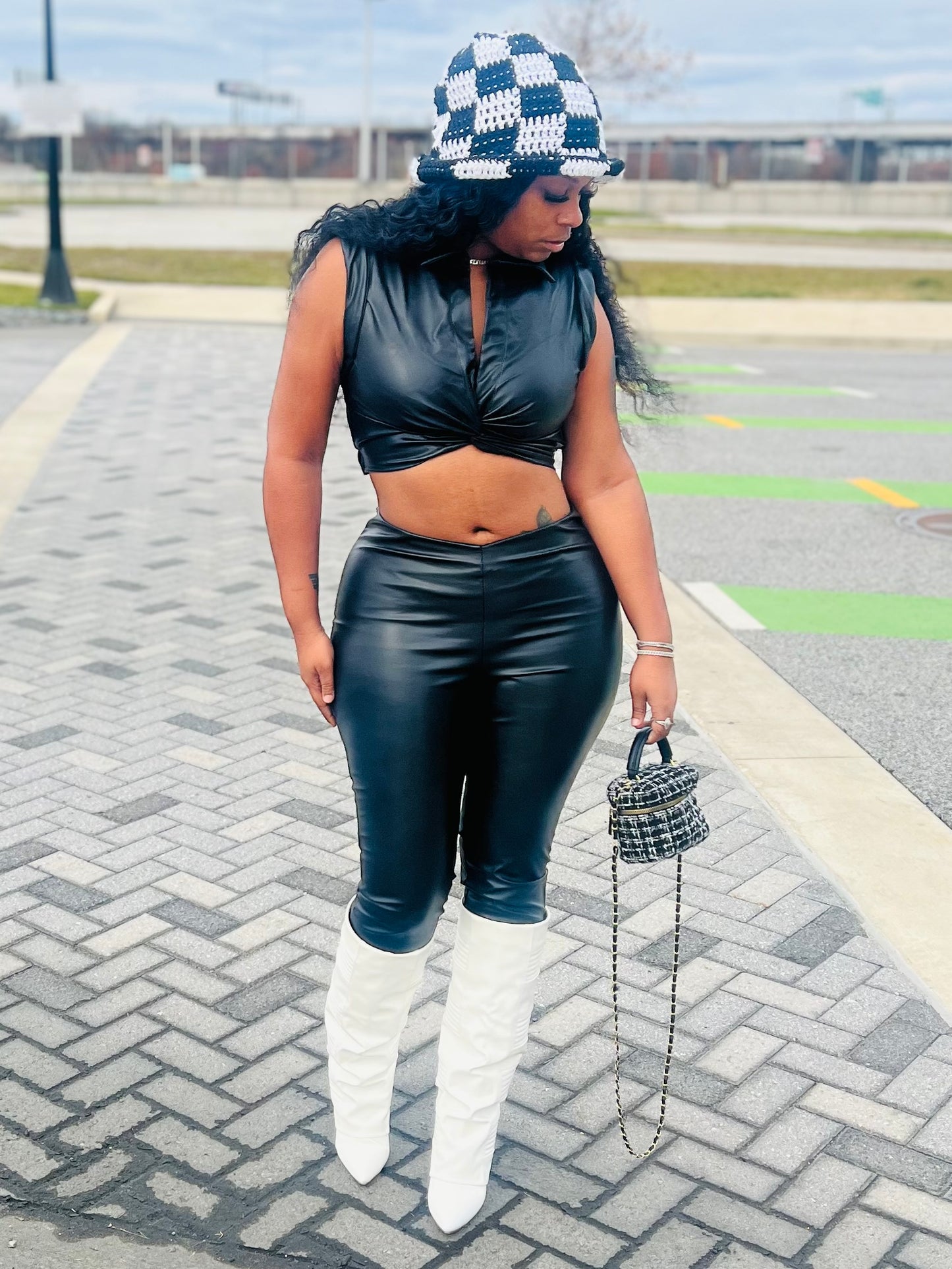 TWISTED LEATHER CROP TOP