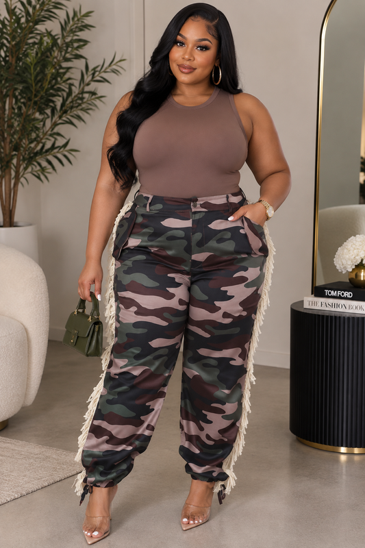 CAMO FRINGE PANTS (PLUS-SIZE)