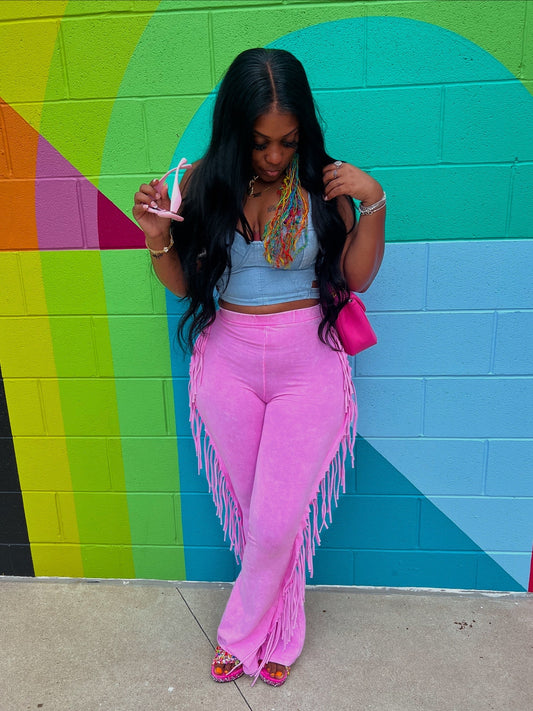 BUBBLEGUM FRINGE PANTS