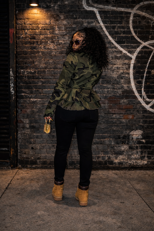 CAMO PEPLUM BLAZER JACKET