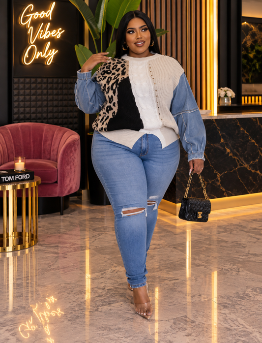 LEOPARD JEAN SWEATER (Plus-Size)