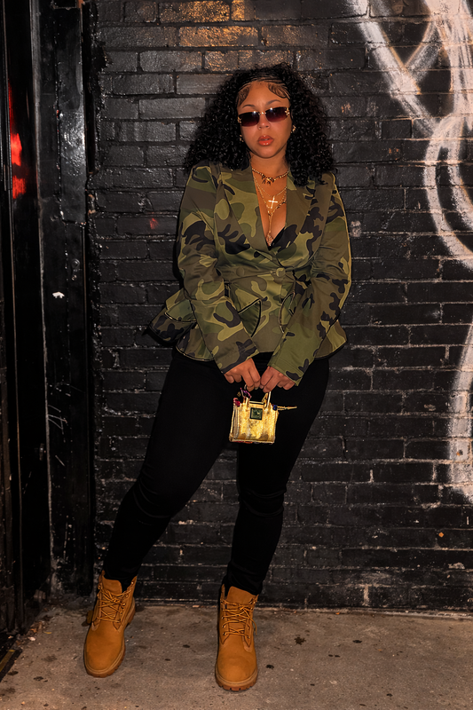 CAMO PEPLUM BLAZER JACKET