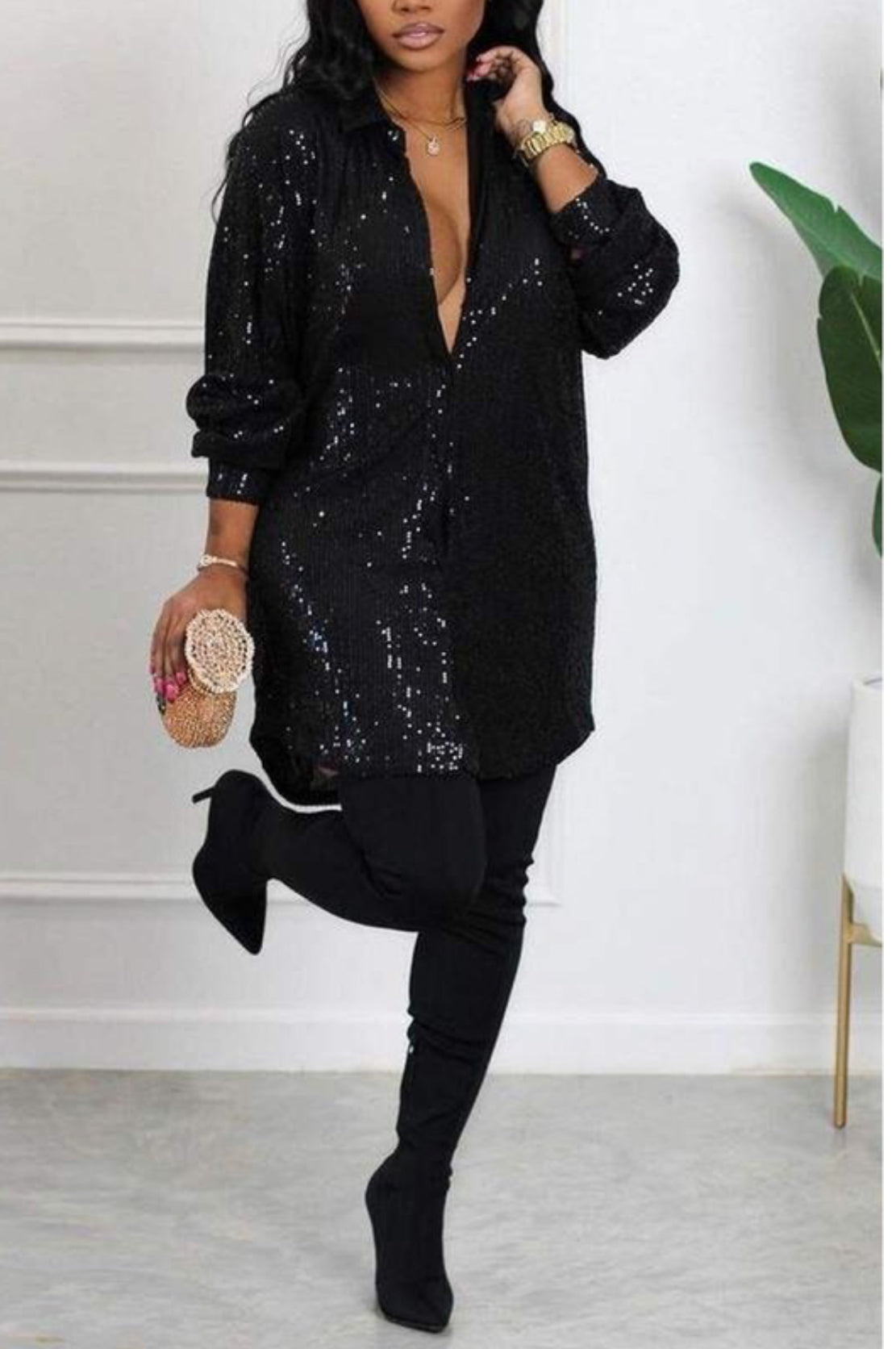SEQUIN SHIRT DRESS