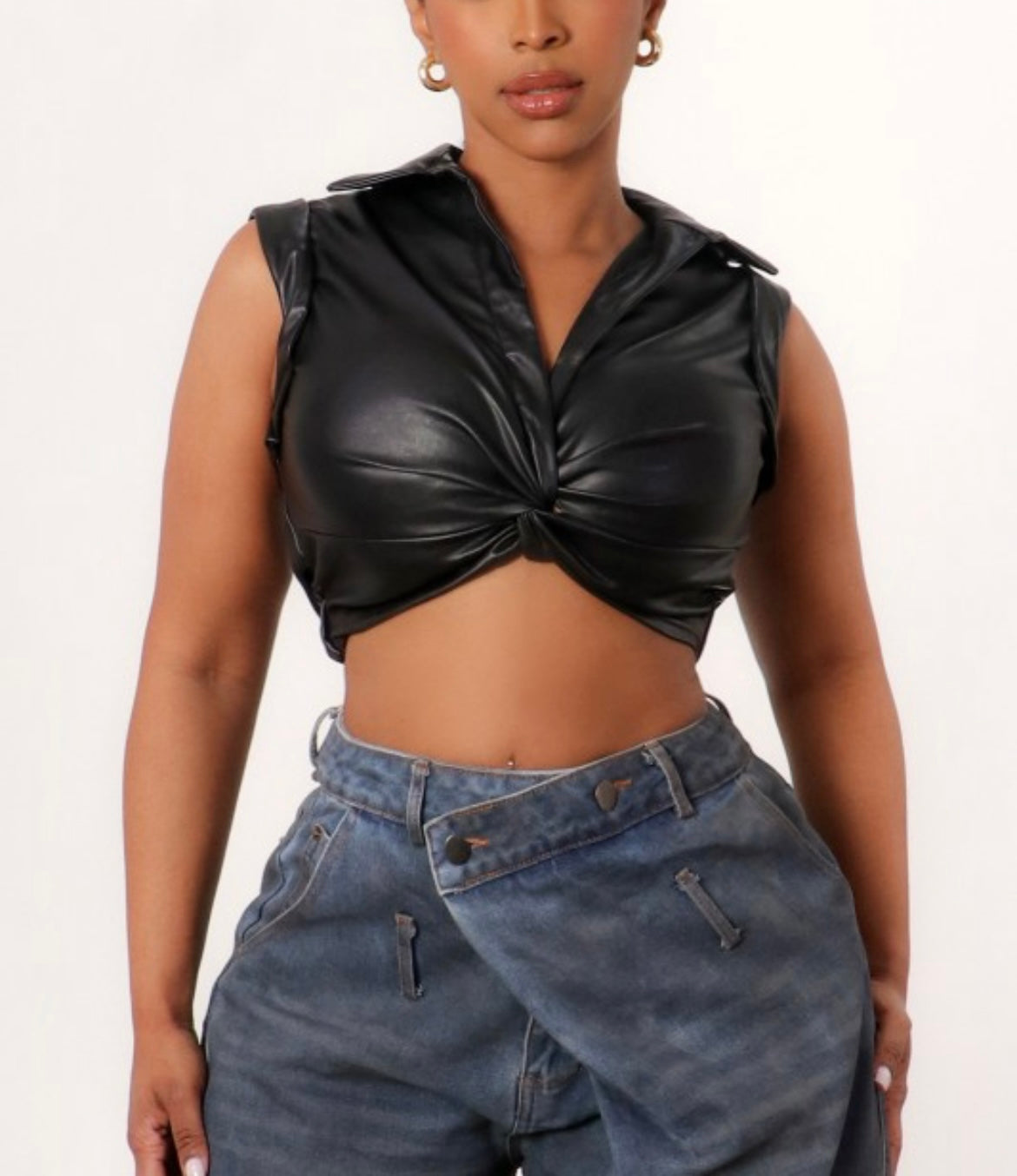 TWISTED LEATHER CROP TOP