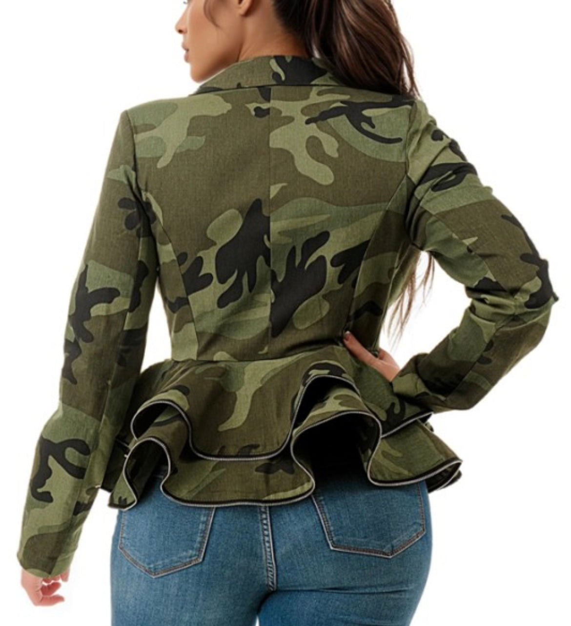 CAMO PEPLUM BLAZER JACKET (PLUS-SIZE)