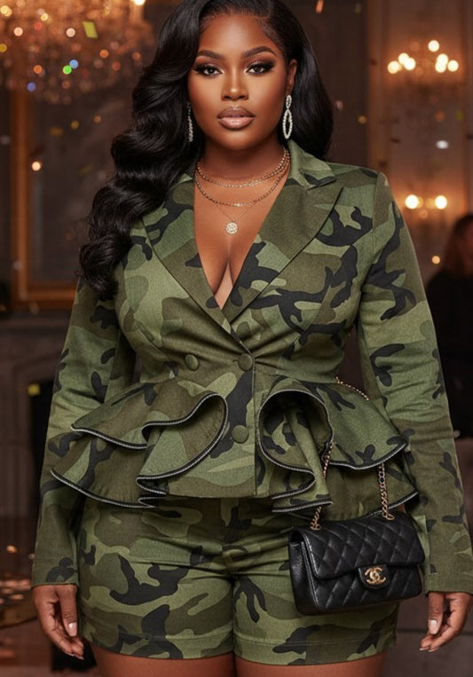 CAMO PEPLUM BLAZER JACKET (PLUS-SIZE)