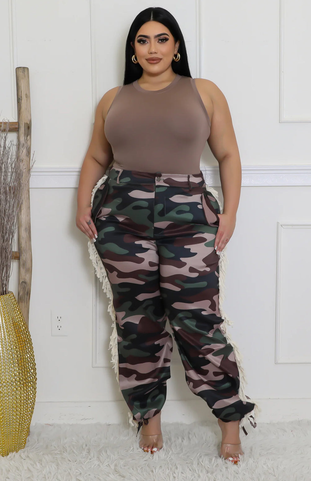 CAMO FRINGE PANTS (PLUS-SIZE)