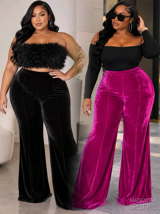 VELVET WIDE LEG PANTS (plus-size)